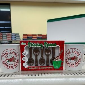 Hot Cocoa Served Here Mugs (2) + Chocolate Stirring Spoons (5)